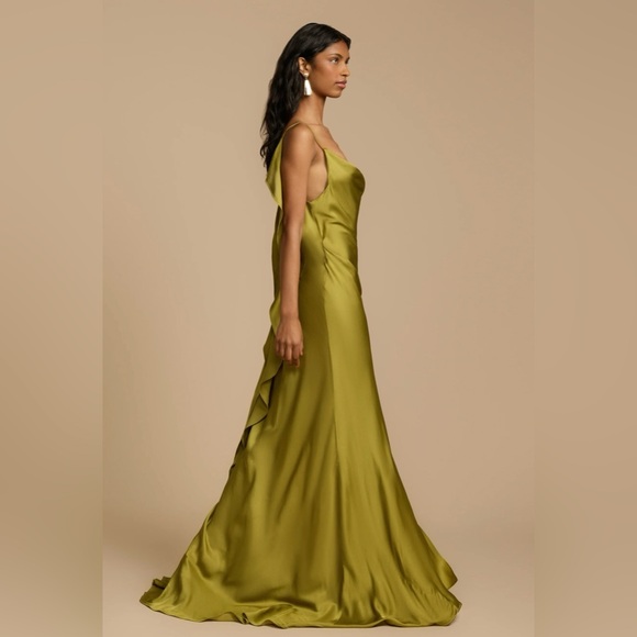 Green Asymmetrical Slip Dress with Cowl Neck - Picture 3 of 6